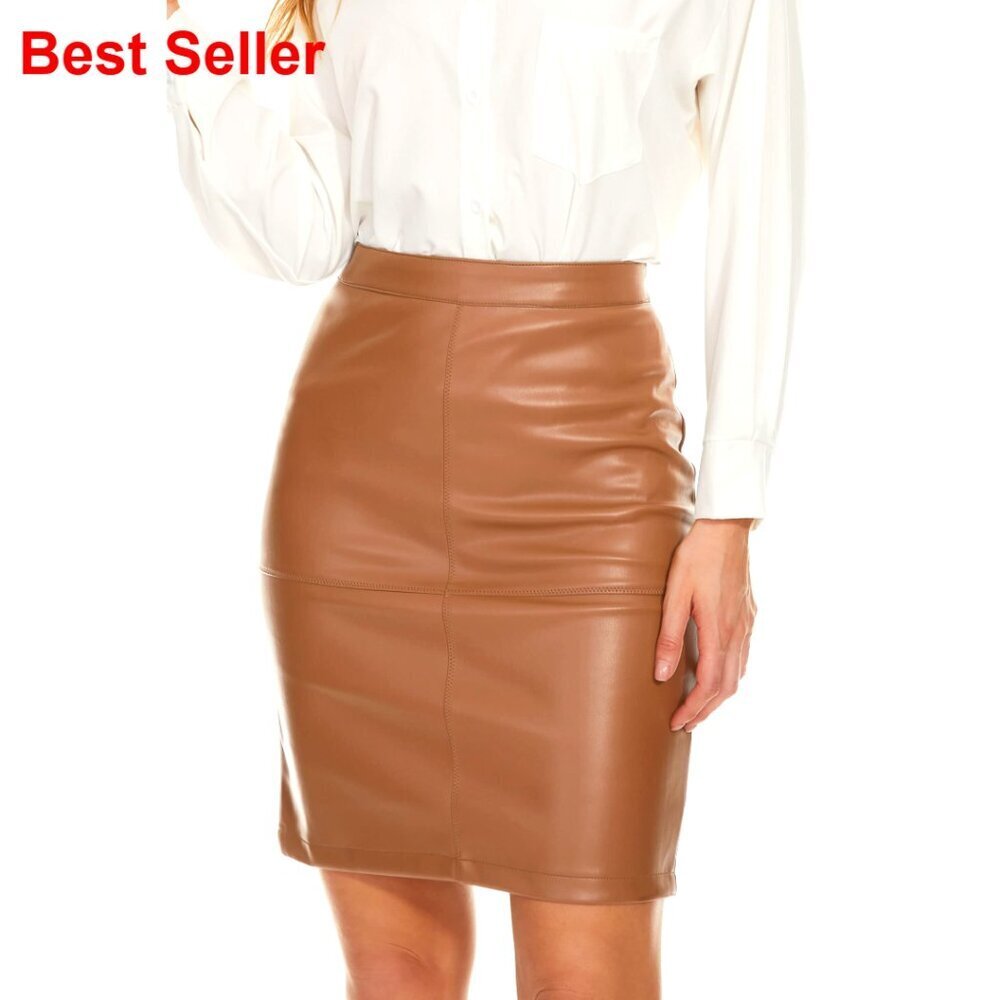 Faux Leather Pencil Skirt High Waist Zip Closure Bodycon Mini